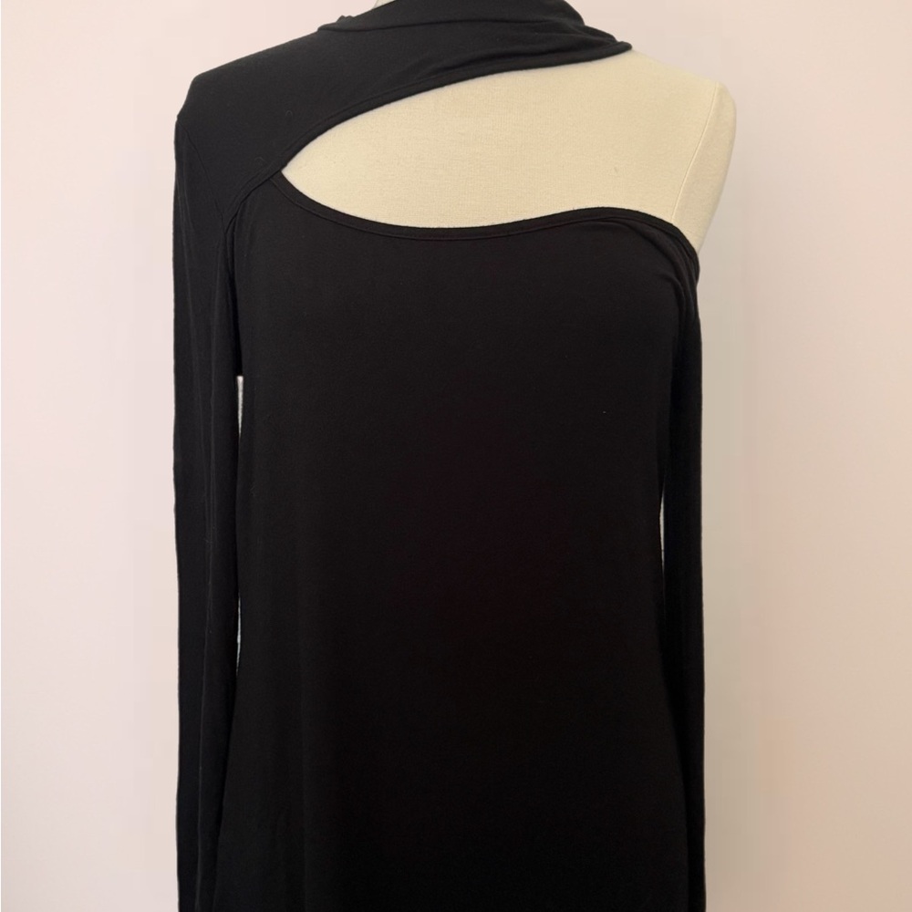 Shein Black Asymmetrical Cutout Modern Witch Edgy Long Sleeve Top Size 1XL